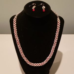 Beaded and silver chain necklace and earrings